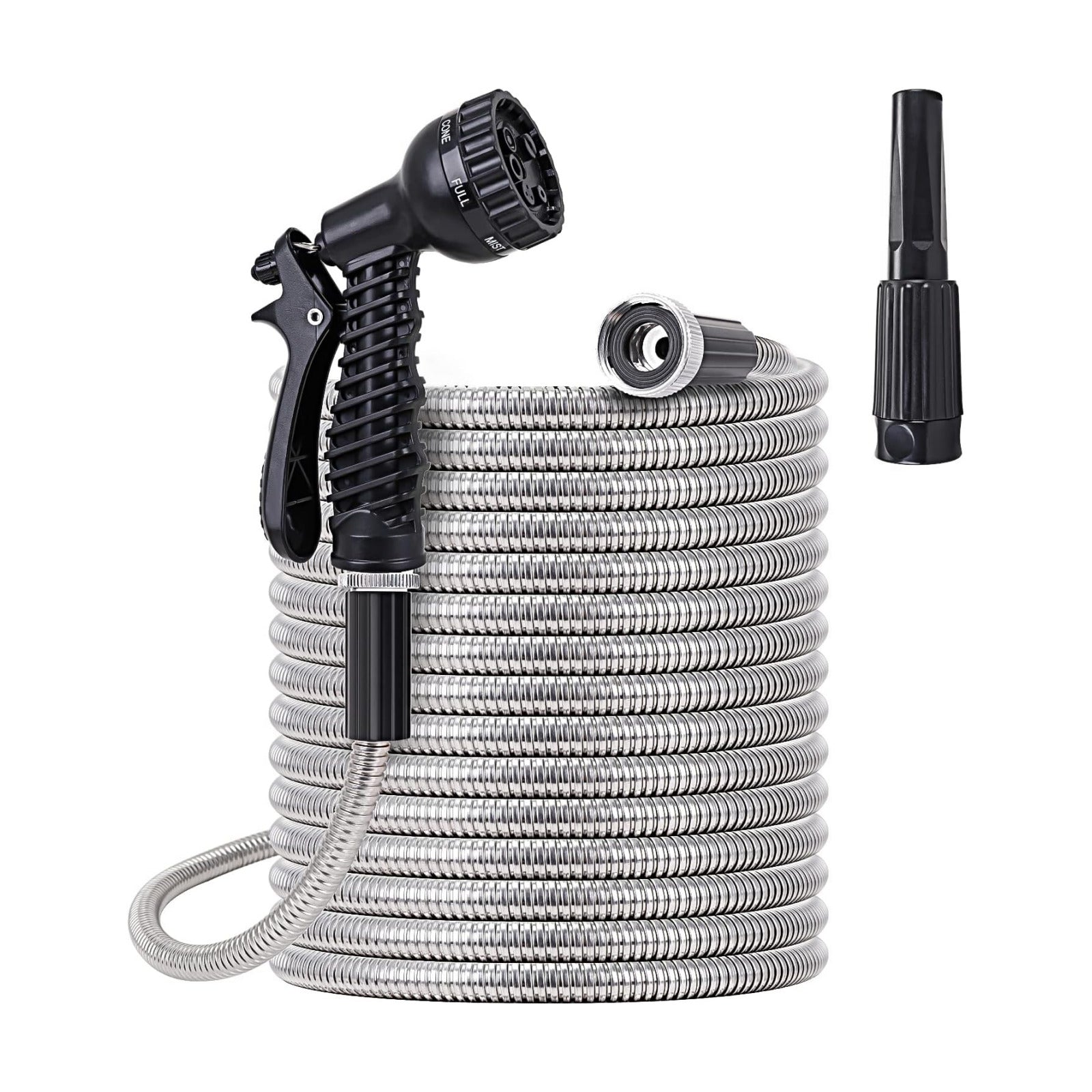 Stainless Steel Garden Hose 75 ft - Metal Water Hose with 2 Nozzles, Lightweight, Tangle Free & Kink Free, Heavy Duty