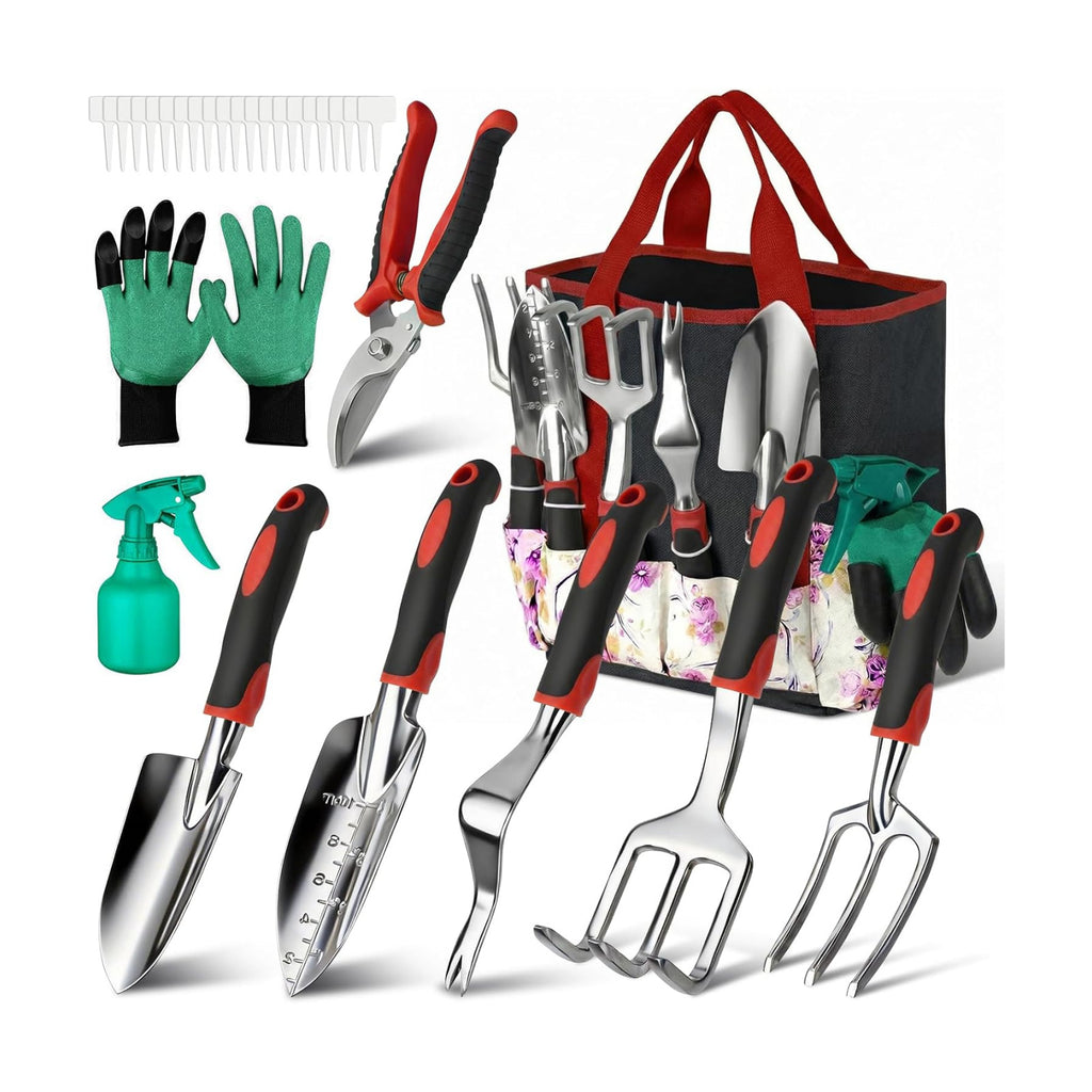 Tudoccy 30-Piece Garden Tool Set, Stainless Steel with Tote Bag | Non-slip ergonomic rubber handles, ideal gift for