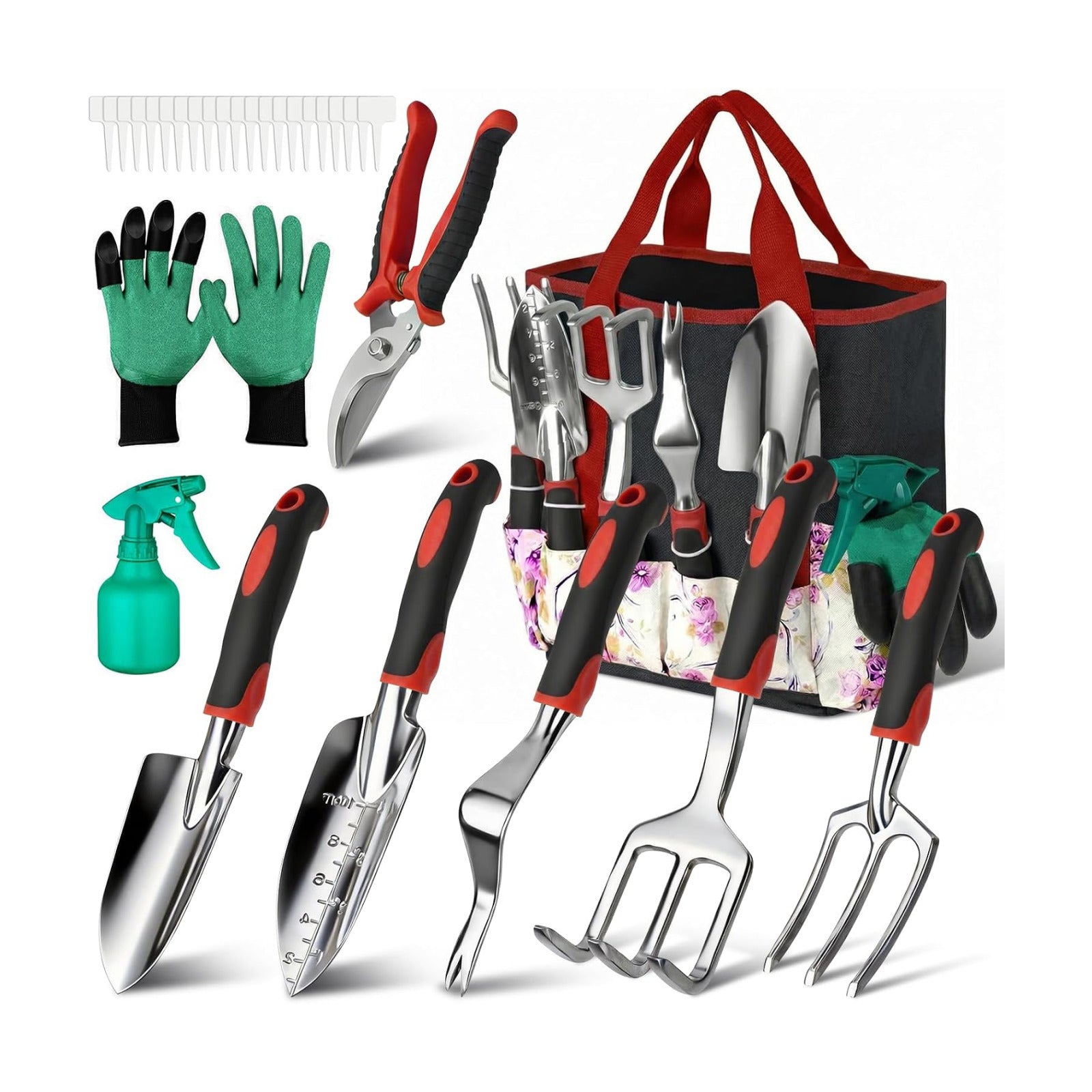 Tudoccy 30-Piece Garden Tool Set, Stainless Steel with Tote Bag | Non-slip ergonomic rubber handles, ideal gift for