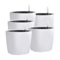 KINJOEK 5 Packs 7 Inch Self Watering Pot with Water Level Indicator, Modern Garden Decorative White Flower Pot