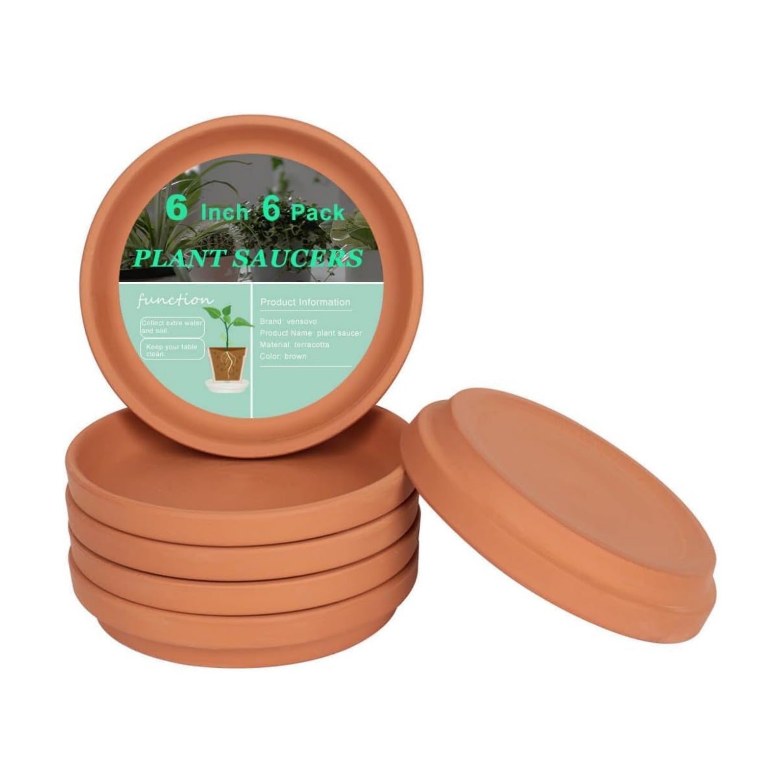 6 Inch Terracotta Plant Saucers, 6 Pack Small Clay Trays for Pots | 6 pack small terracotta planter saucers for 6 and