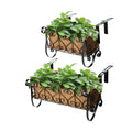 MorTime Iron Hanging Flower Rack Basket Shelf with Hooks, Railing Flower Pots Holder Black Metal Decorative Railing