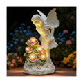 Voveexy Garden Figurines Angel Garden Statue Outdoor Decor, Solar Powered Resin Sculpture with 5 LEDs Art Decoration
