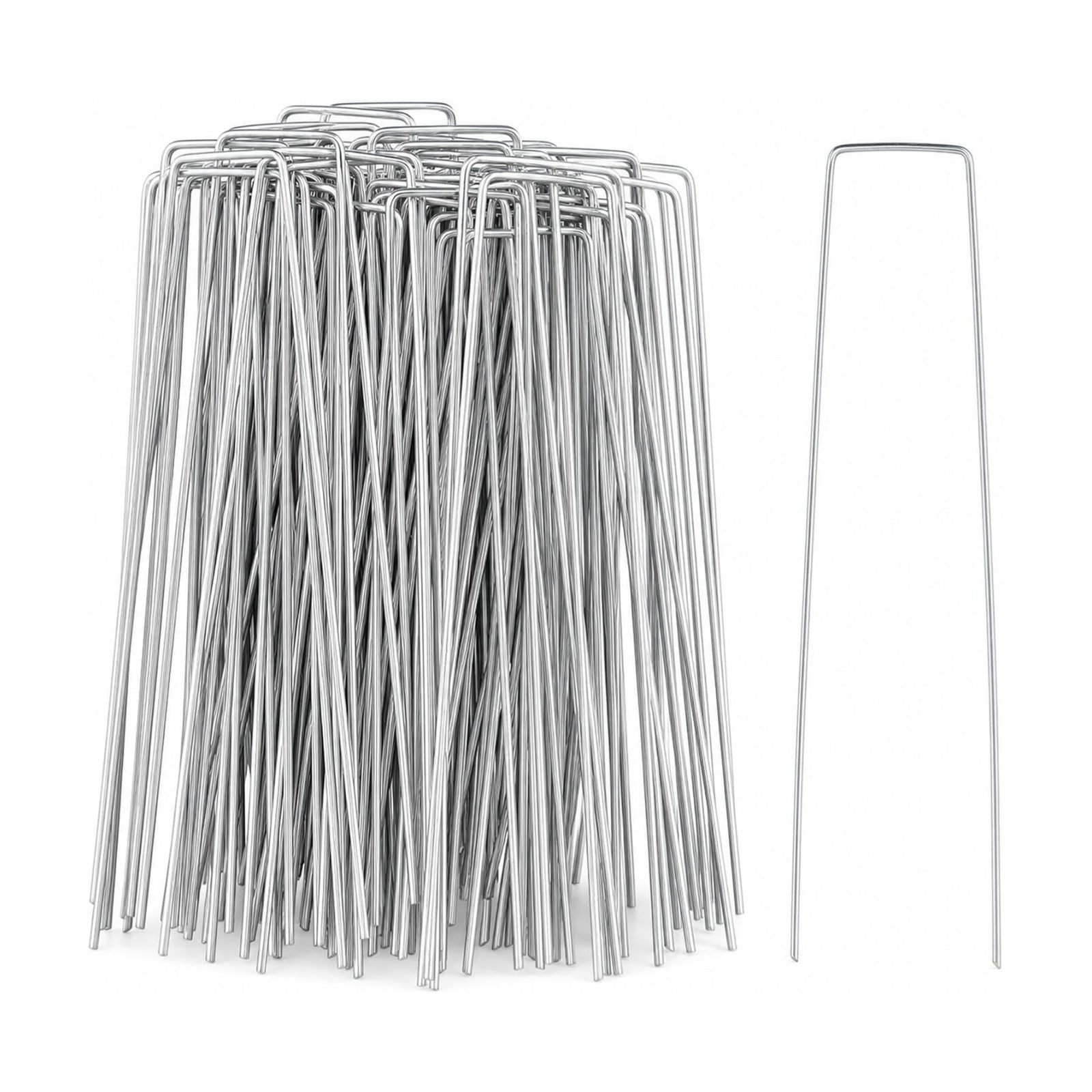 200 Pack 8 Inch Landscape Staples, Weed Barrier Stakes, 11 Gauge Galvanized | Tapered U-Shaped Stakes Secure Weed