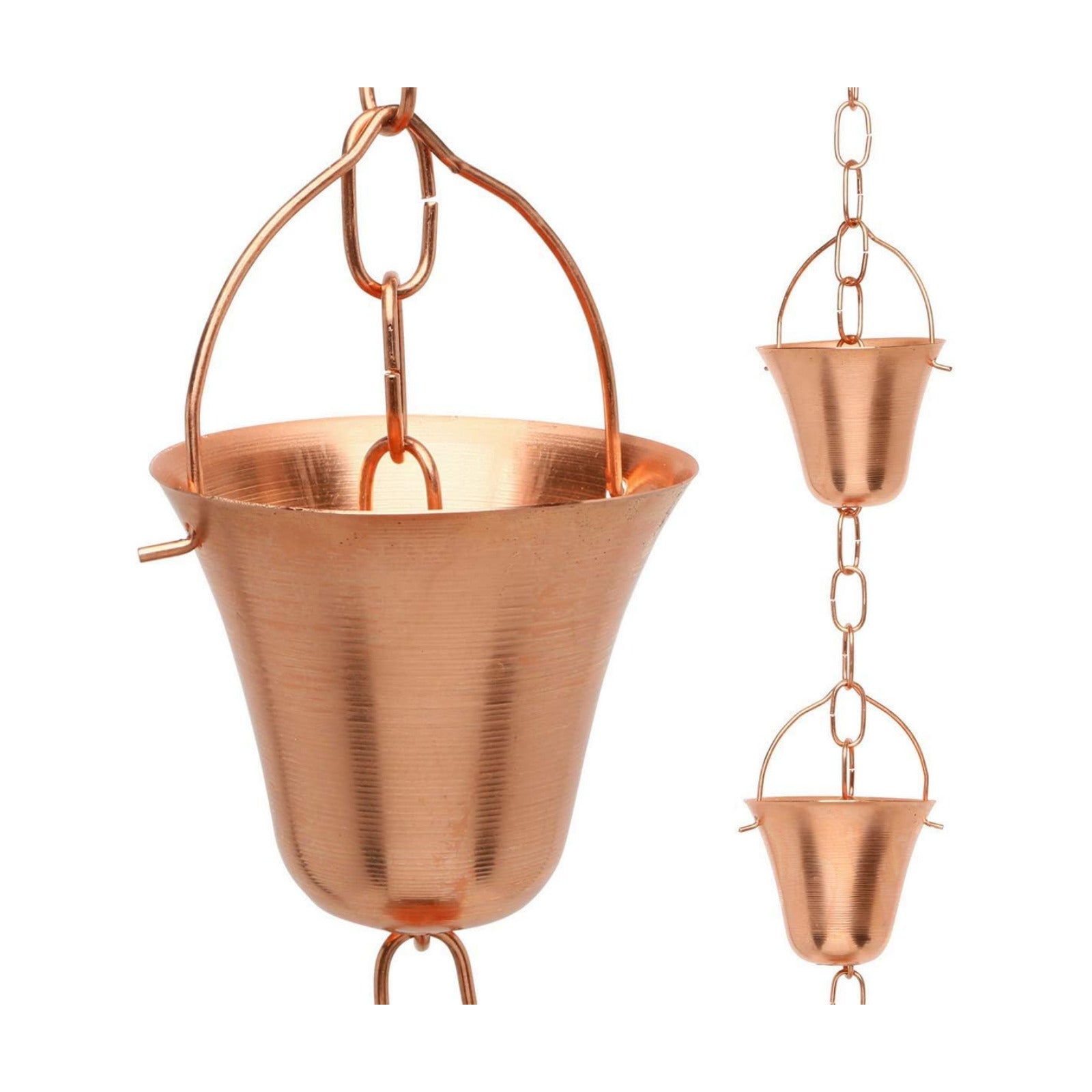 Copper Rain Chain – Decorative Chimes & Cups Replace Gutter Downspout & Divert Water Away from Home for Stunning