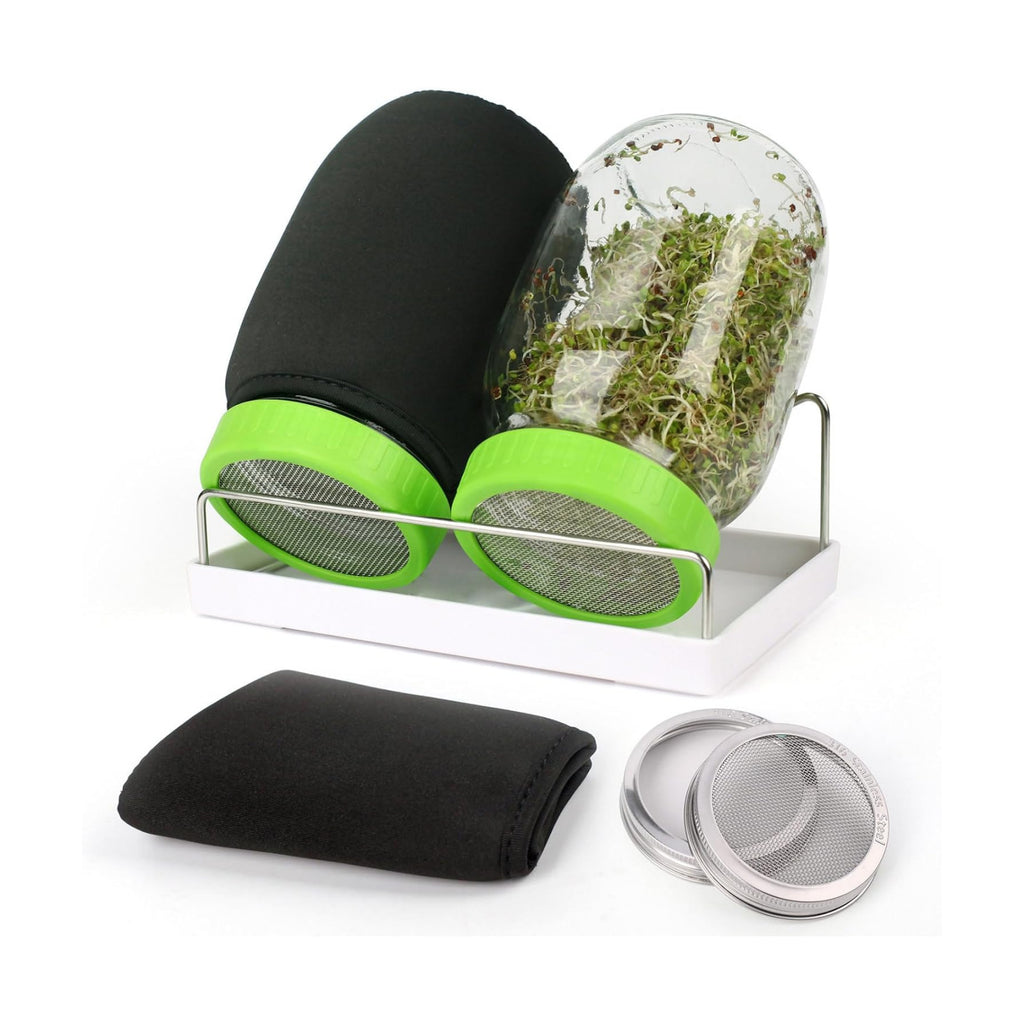Sprouting Jar Kit| Wide Mouth Mason Jars,Plastic & 316 Stainless Steel Sprout Lids,Tray,Stand| Sprouter Set for Growing