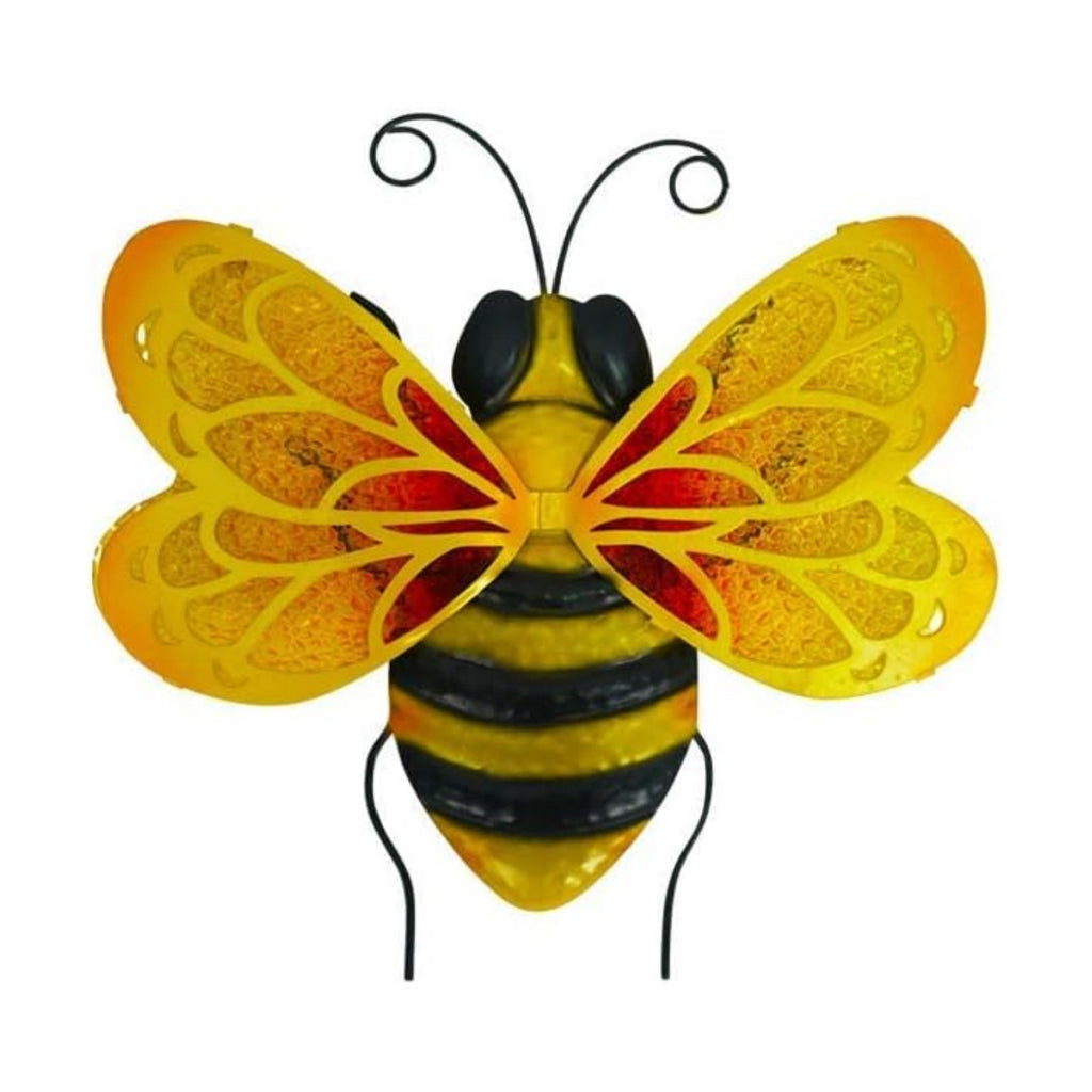 LIFFY Metal Bee Wall Decor,10" Hanging Glass Bumblebee Outdoor Decor,Decorative Garden Ornaments Outside for Home Patio
