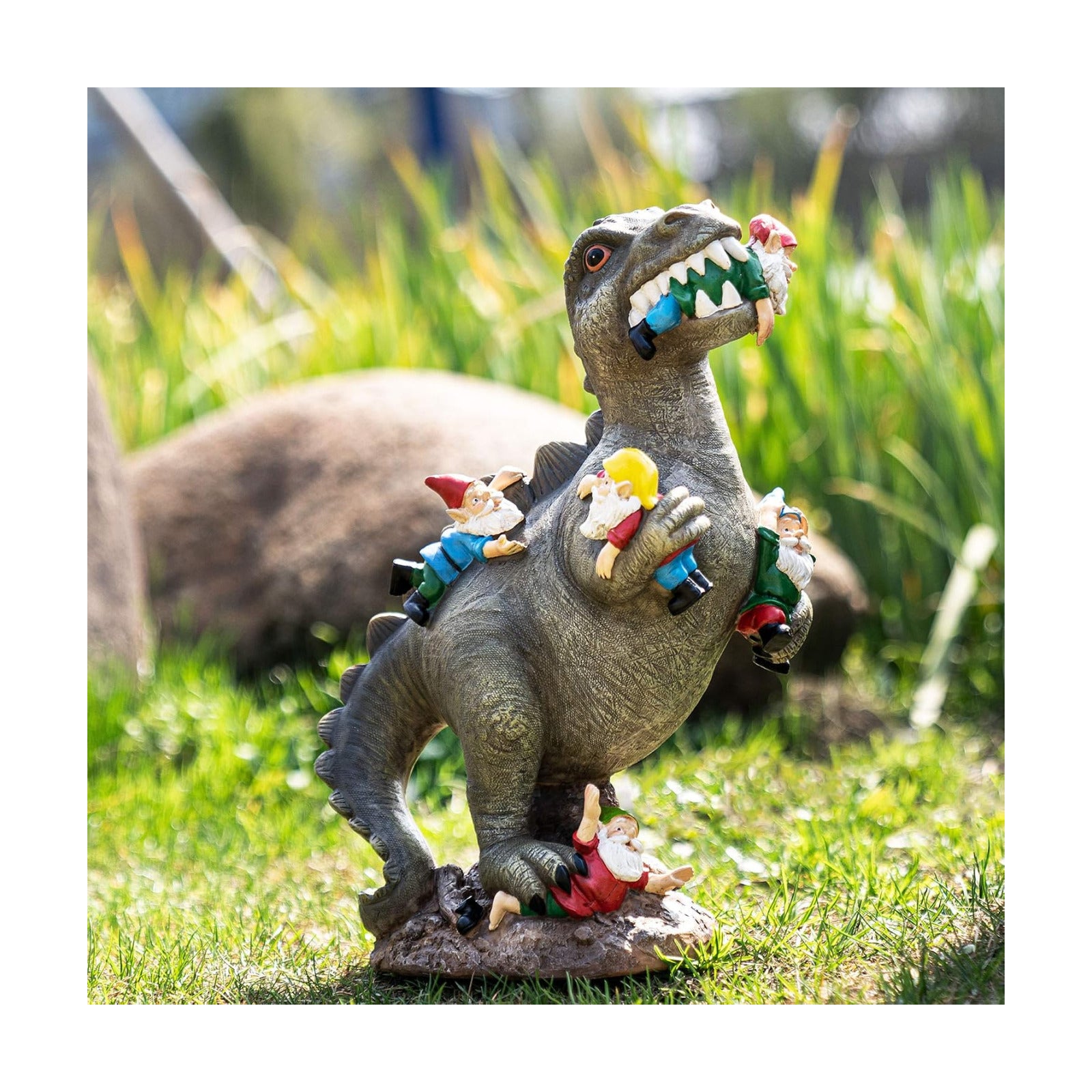 SOWSUN 14" Garden Gnomes Statue Dinosaur Outdoor Decor Gifts for Women | Gardening Gifts for Women Mom Grandma