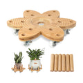 Vigordream Plant Caddy with Wheels 14" Heavy Duty Plant Rollers Flower Pot | Indoor Outdoor Bamboo Planter Dolly Holder