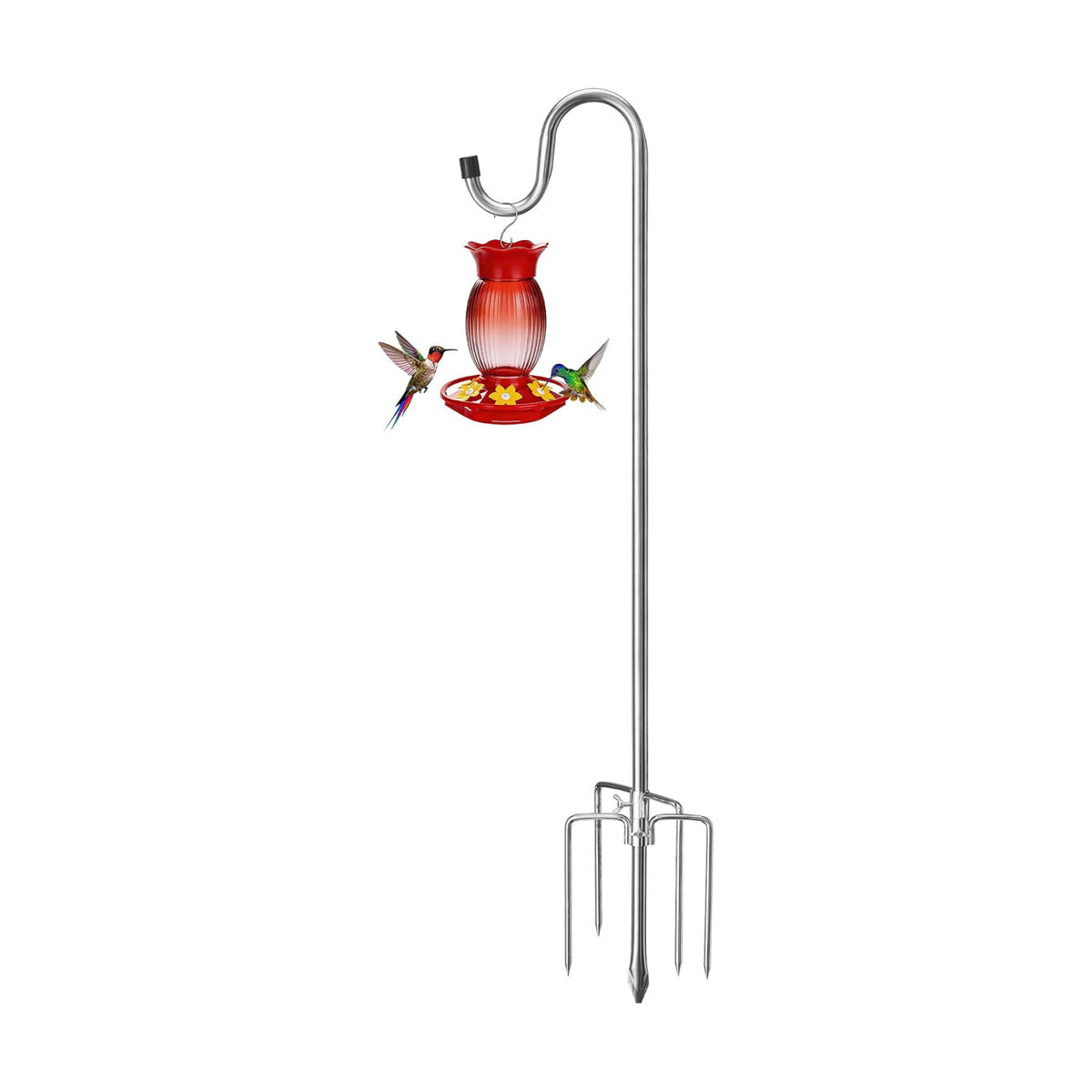 COCONUT Shepherds Hook, 62 Inches Shepherds Hook with 5 Prongs Base Stainless Steel Adjustable Garden Hanging Holder for Bird Feeders Lanterns Planting Hanger Weddings Decor, Silver