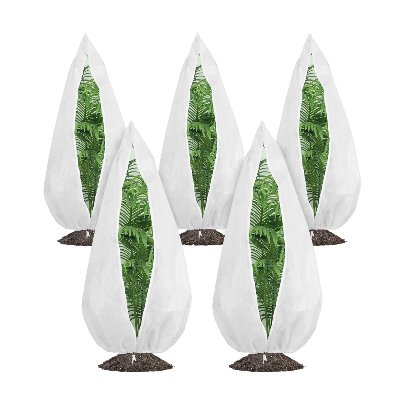 Gardzen 5-Pack Heavy Duty Plant Covers Freeze Protection, 54”×72” | Drawstring Tree Cover with Zipper, Winter Freeze