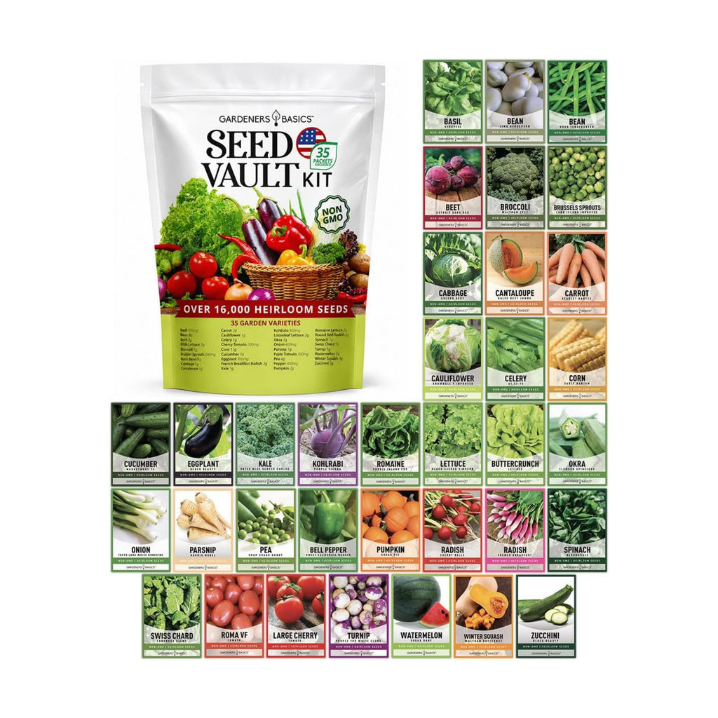 Gardeners Basics Survival Seed Vault Kit, Vegetable Seeds for Planting | 35 heirloom, non-GMO, non-hybrid