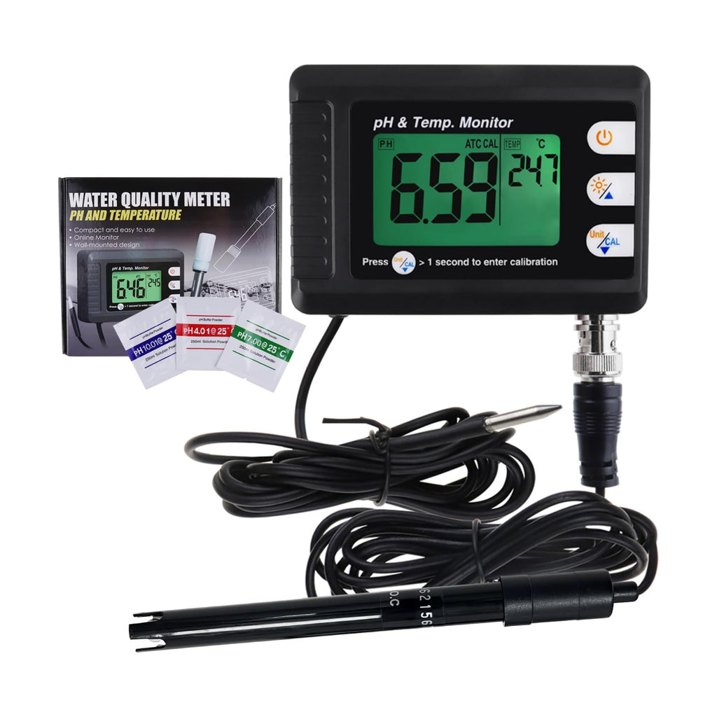 2 in1 pH Temperature Meter, Aquarium Thermometer pH Monitor with BNC Probe | Hydroponics, Aquariums, Pools, Labs