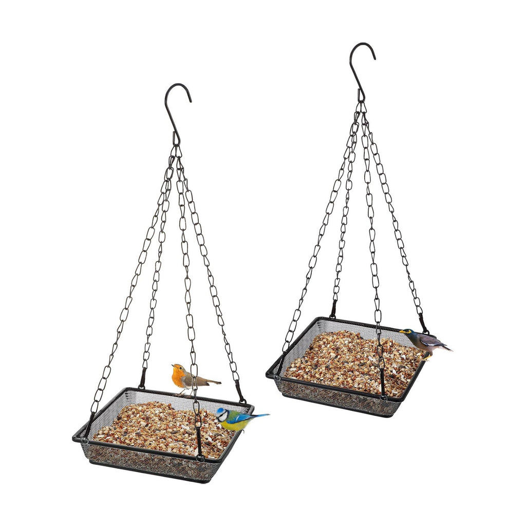 Patelai 2 Pcs Metal Hanging Bird Feeder Tray, Black