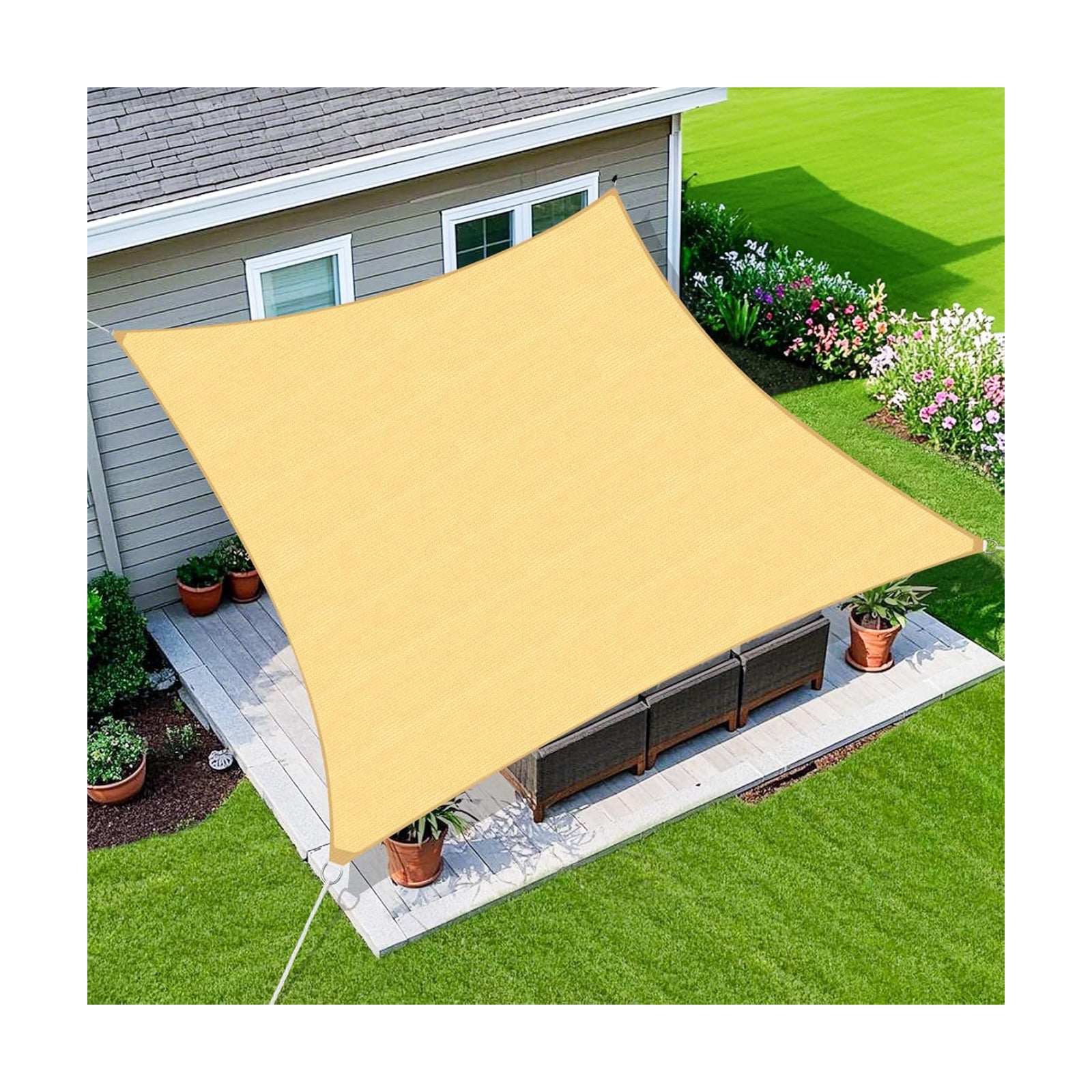 Amagenix Sun Shade Sail 12'X16' Curved Edge Outdoor Shade Canopy Sand Breathable 95% UV Block Shade Cloth for Patio