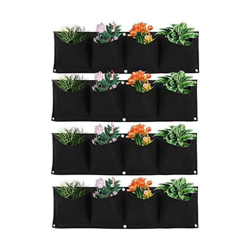 Wall Plant Bag,4Pcs Vertical Hanging Outdoor Wall Planter 4 Pocket Plant Grow Bag Wall Mounted Reusable Degradable Felt