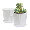 sietpoek 6.7” Ceramic Plant Pots with Drainage and Saucer 2PCs White | White Ceramic Flower Pots with Drainage Hole and