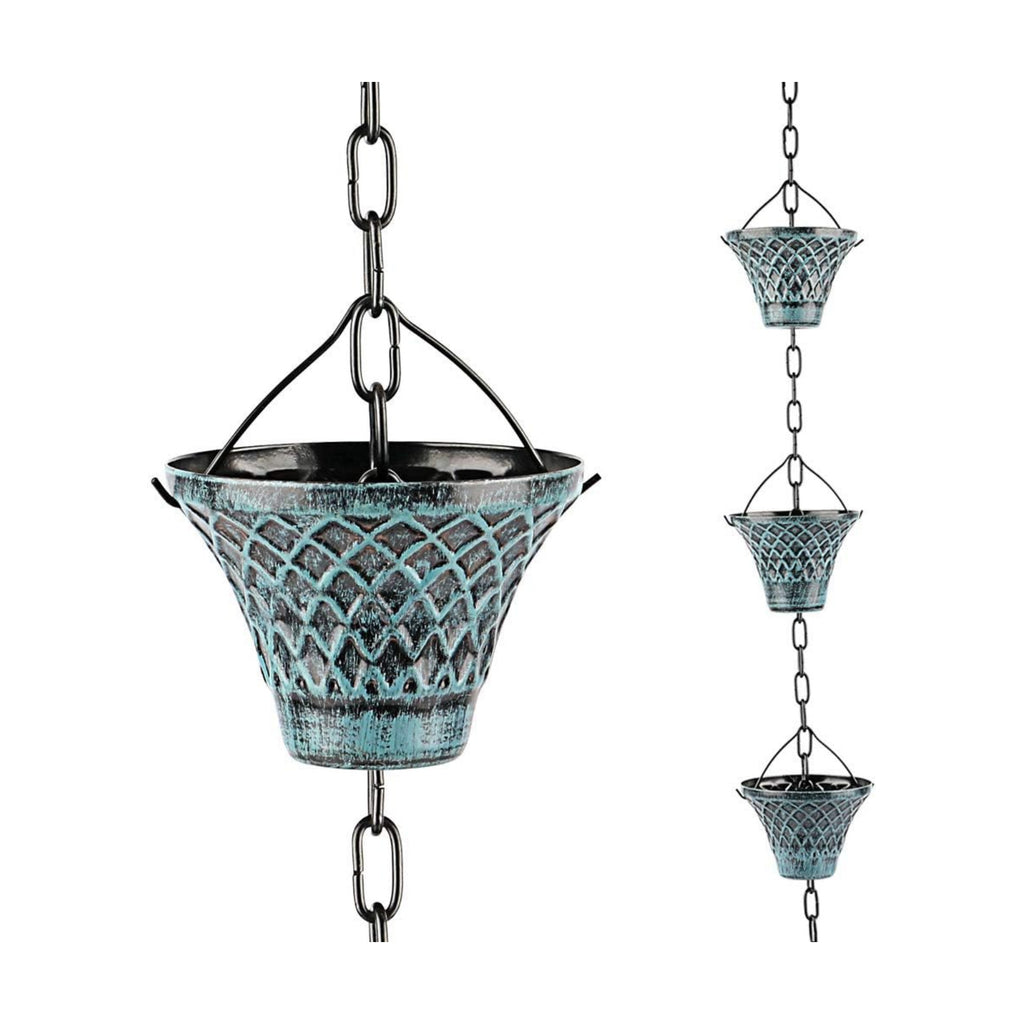 Rain Chains for Gutters Outside Downspouts Rain Catcher Diverter Metal Blue Plaid Outdoor Decorative, 8.5 FT