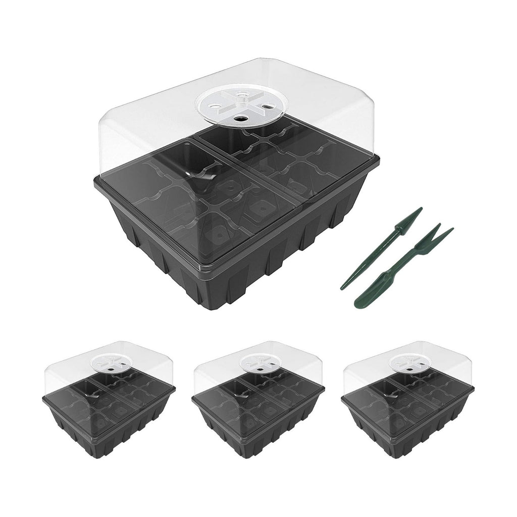 Gardzen 3 Pack Seed Starter Tray Germination Kit, Seed Starter Kit with Adjustable Humidity Dome, Plant Growing Kit 6.6" x 4.5" (12-Cell per Tray), Clear