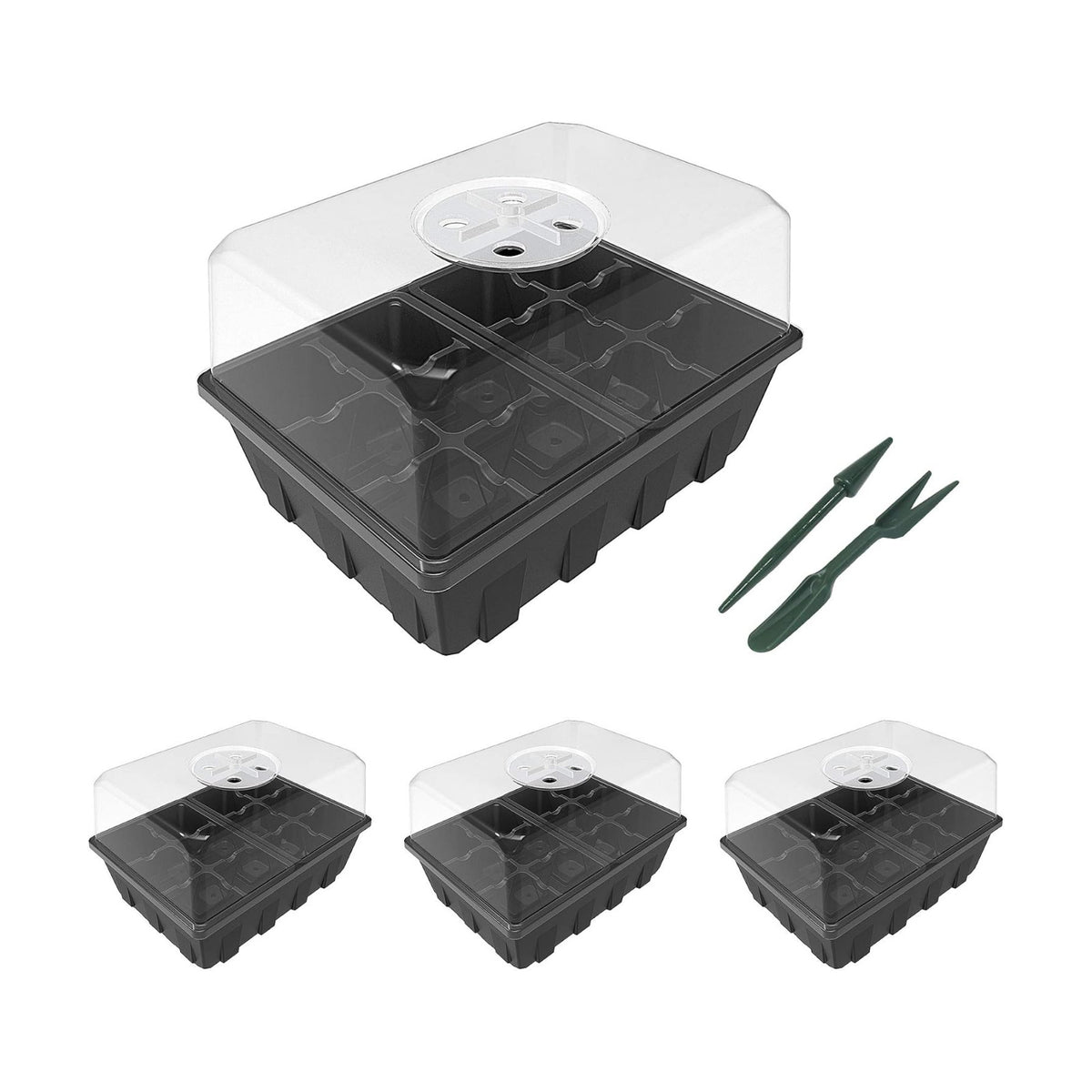 Gardzen 3 Pack Seed Starter Tray Germination Kit, Seed Starter Kit with Adjustable Humidity Dome, Plant Growing Kit 6.6" x 4.5" (12-Cell per Tray), Clear
