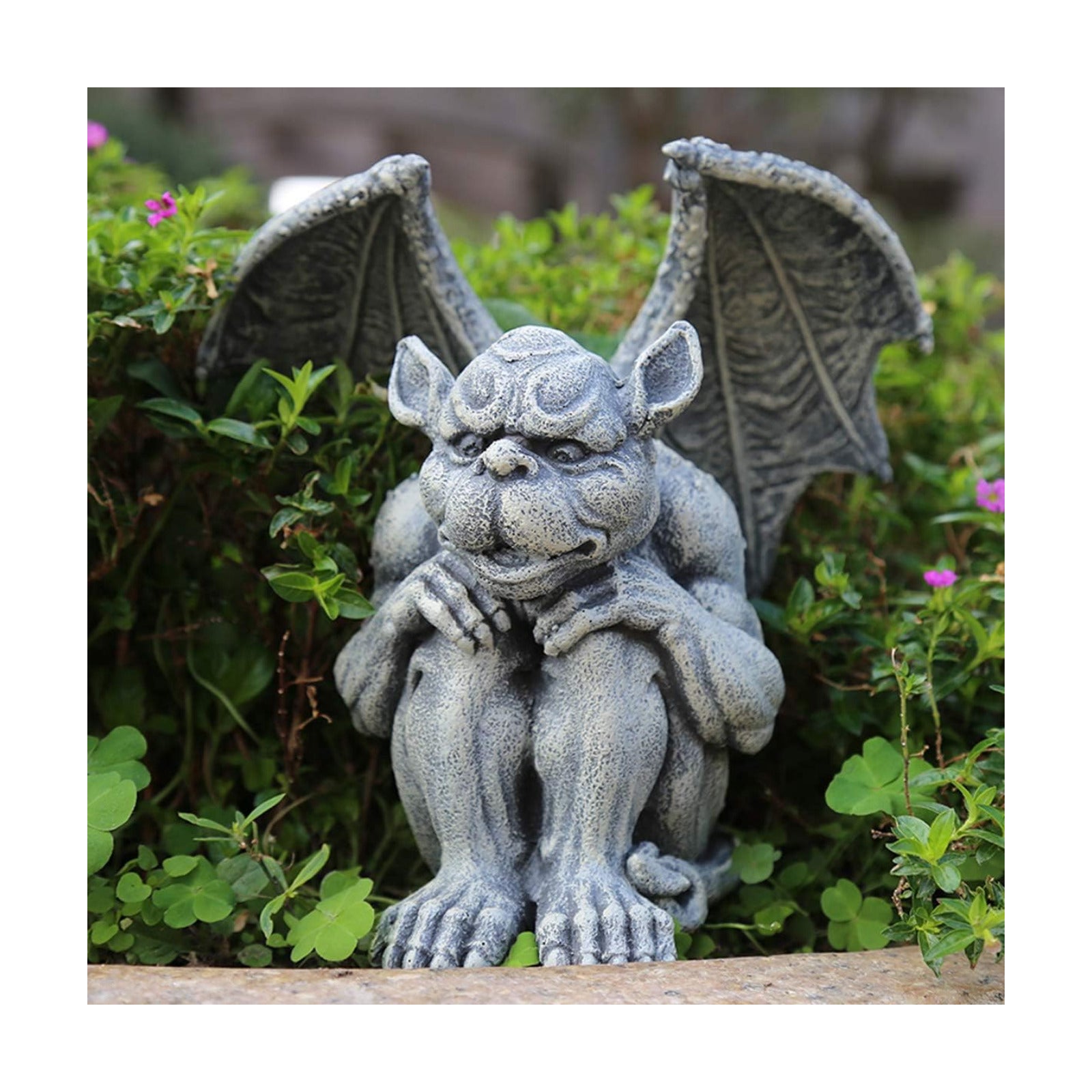 OwMell Gargoyle Sitting Statue Garden Guardian Sculpture Figurine 7 Inch | Gothic Indoor Outdoor Garden Decor Statue