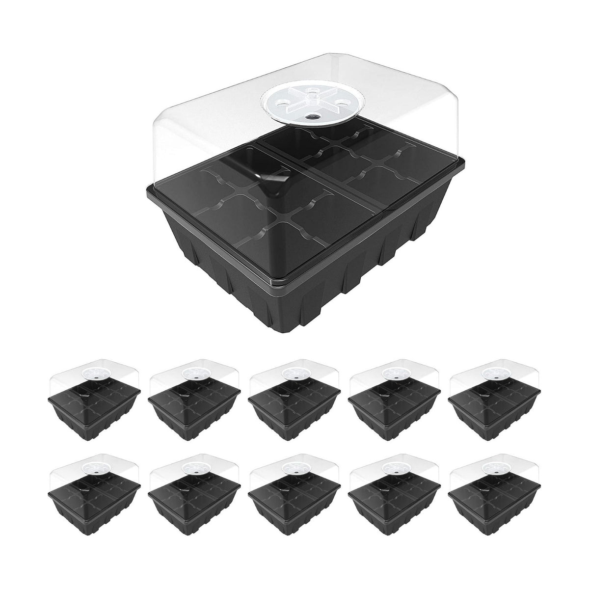 Gardzen 10 Pack Seed Starting Tray, Plant Germination Trays, Seed Starter Kit with Adjustable Humidity Vented Dome, Plant Growing Kit 6.6" x 4.5", Total 120-Cell, Black