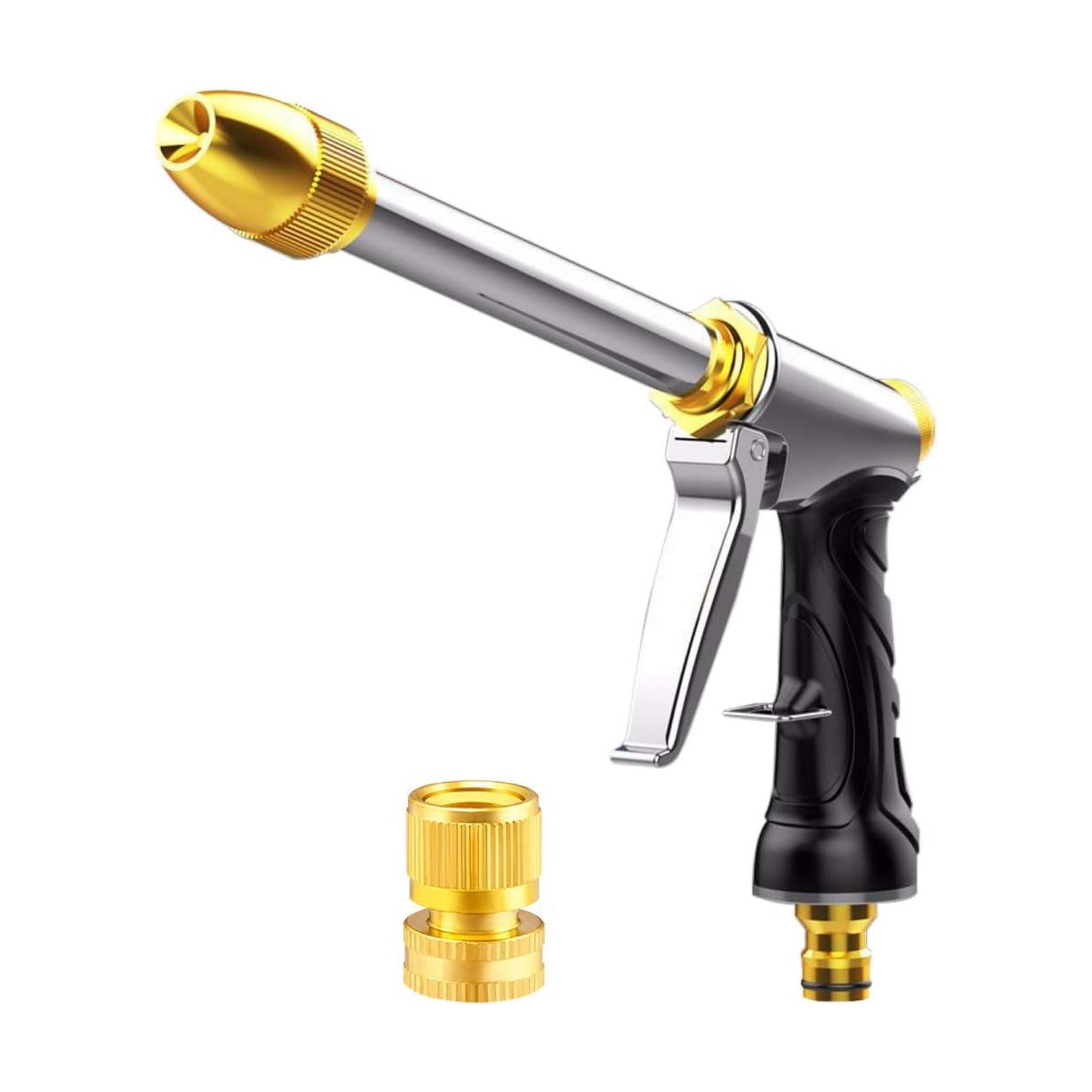 Upgrade Water Hose Nozzle Long Rod Garden Hose Nozzle Heavy Duty metal Brass sprayer 360° Rotaing spray gun for car