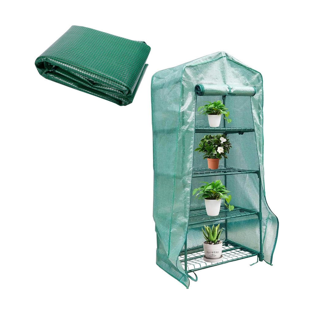 4 Tier Greenhouse Replacement Cover with Roll-Up Zipper Door | PE Plant Greenhouse Cover for Indoor Outdoors Gardening
