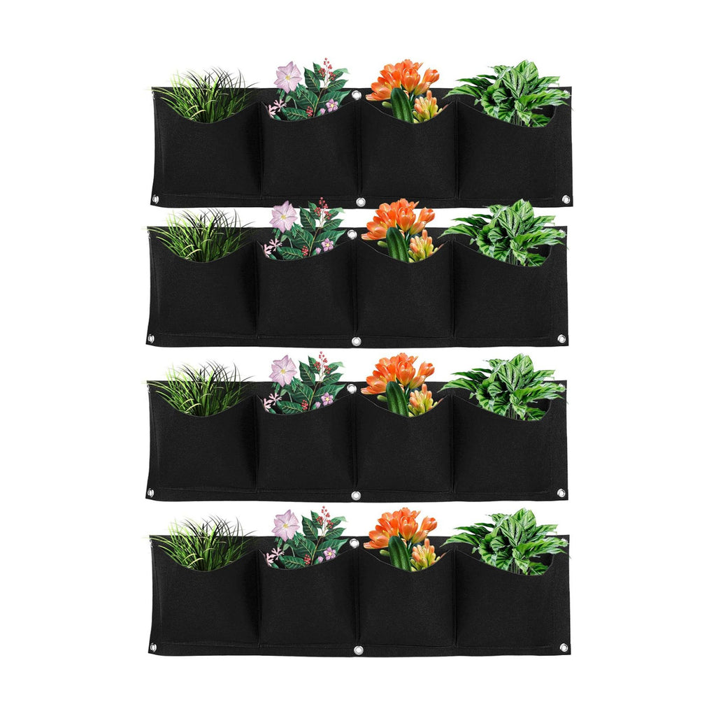 4Pcs 4 Pocket Felt Vertical Wall Garden Planter Plant Grow Bag Reusable Wall Mounted Planting Growing Bag for Flower