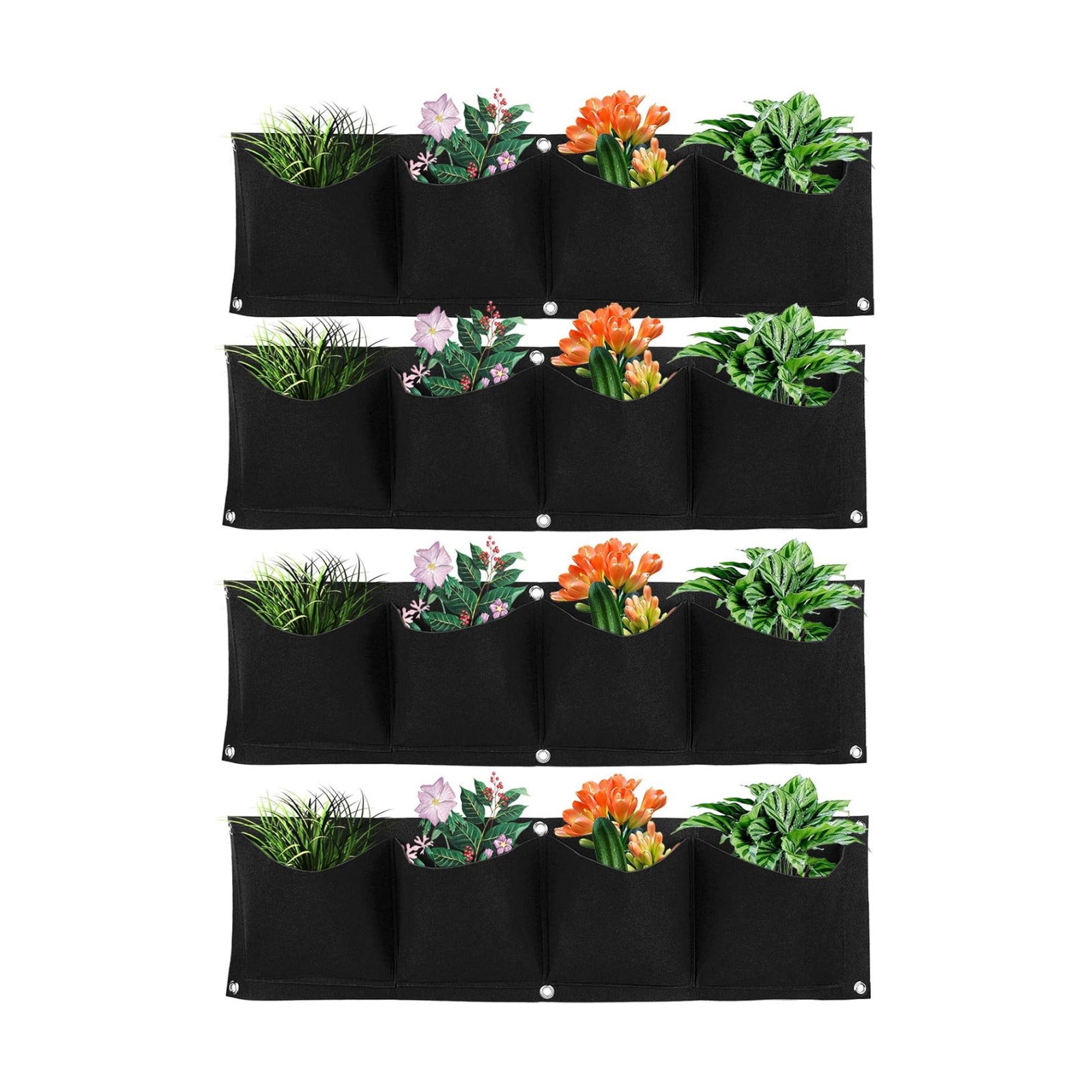 4Pcs 4 Pocket Felt Vertical Wall Garden Planter Plant Grow Bag Reusable Wall Mounted Planting Growing Bag for Flower