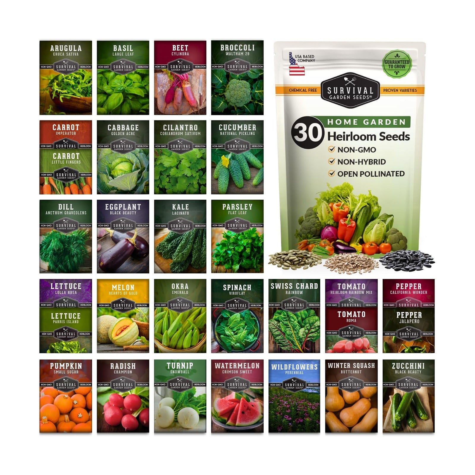 Survival Garden Seeds Home Garden Vegetable Seed 30 Variety Pack | Heirloom Family Seed Vault for Planting Non-GMO