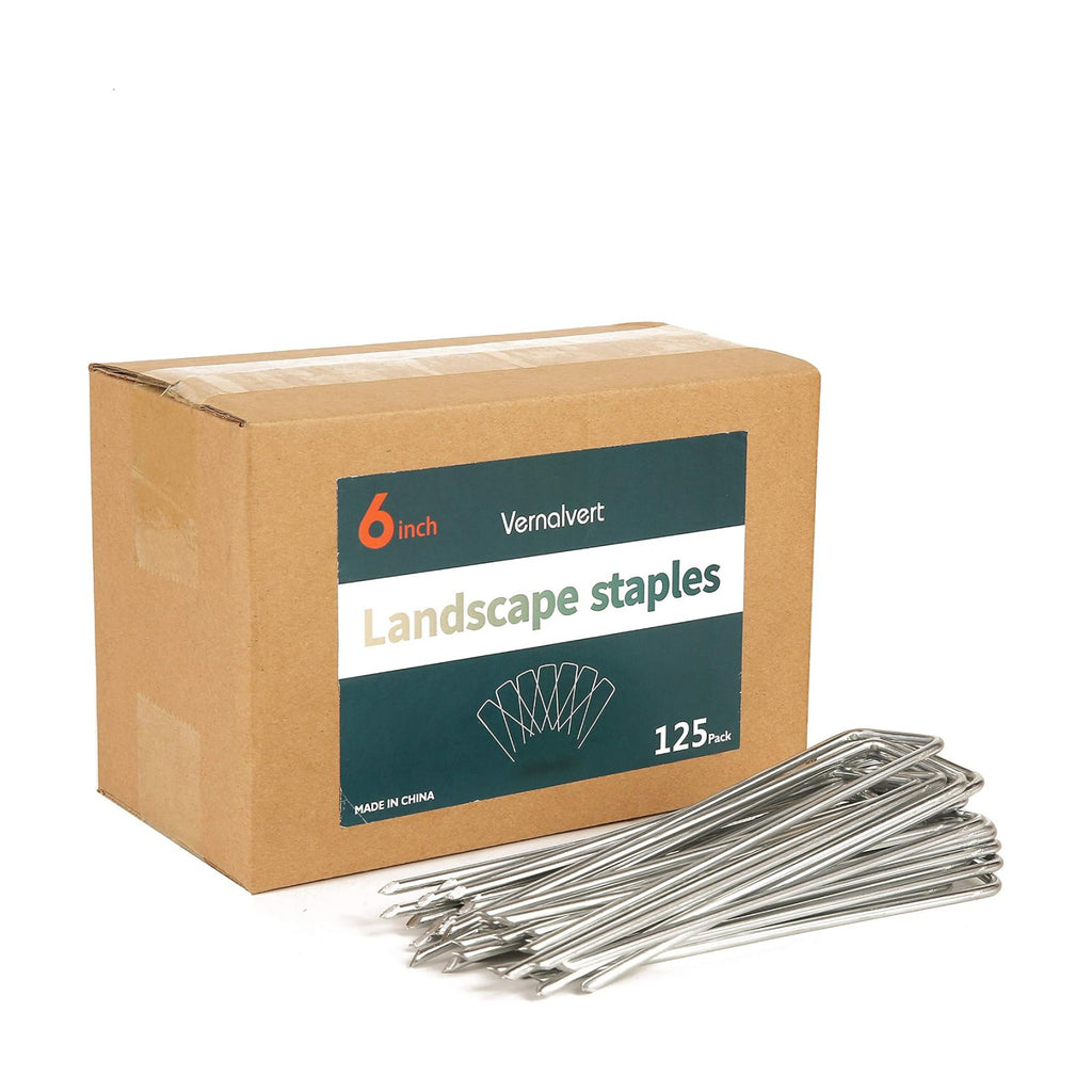 6'' 9 Gauge Heavy Duty Garden Landscape Staples, 125 Pack Anti-Rust Galvanized Garden Stakes, U-Shaped Lawn Sod pins
