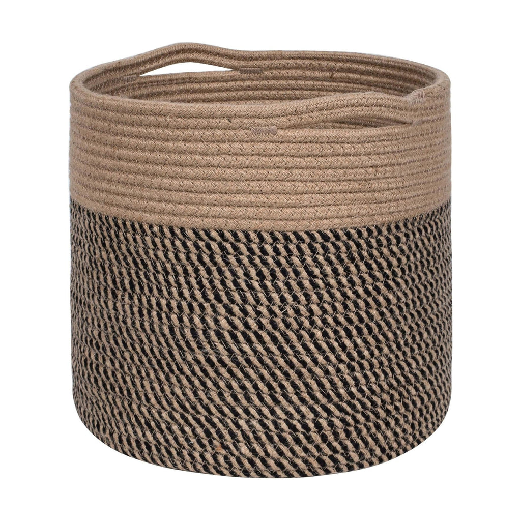 MINTWOOD Design 11 x 11 Inches Cotton Rope Basket for Flower Pot and Indoor Floor Planters, Decorative Round Woven Plant Pot Basket, Planter Covers, Small Dog Toy Storage Baskets, Black