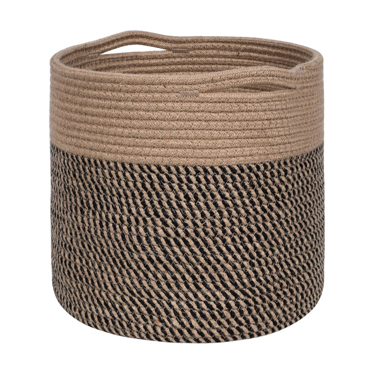MINTWOOD Design 11 x 11 Inches Cotton Rope Basket for Flower Pot and Indoor Floor Planters, Decorative Round Woven Plant Pot Basket, Planter Covers, Small Dog Toy Storage Baskets, Black