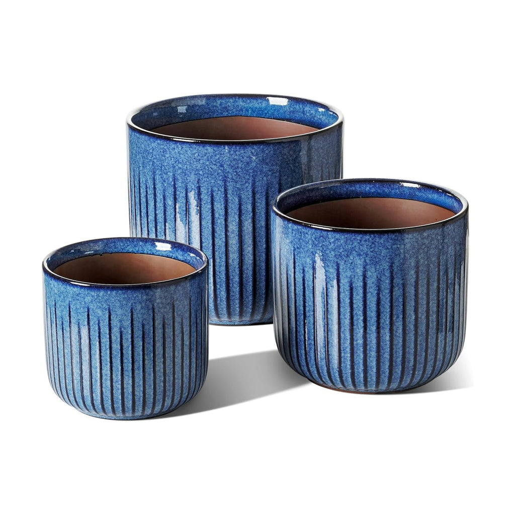 LE TAUCI Ceramic Plant Pots, 8.3/7/6 Inch Indoor Planters with Drainage Holes & Mesh, Modern Glossy Glaze Cylinder