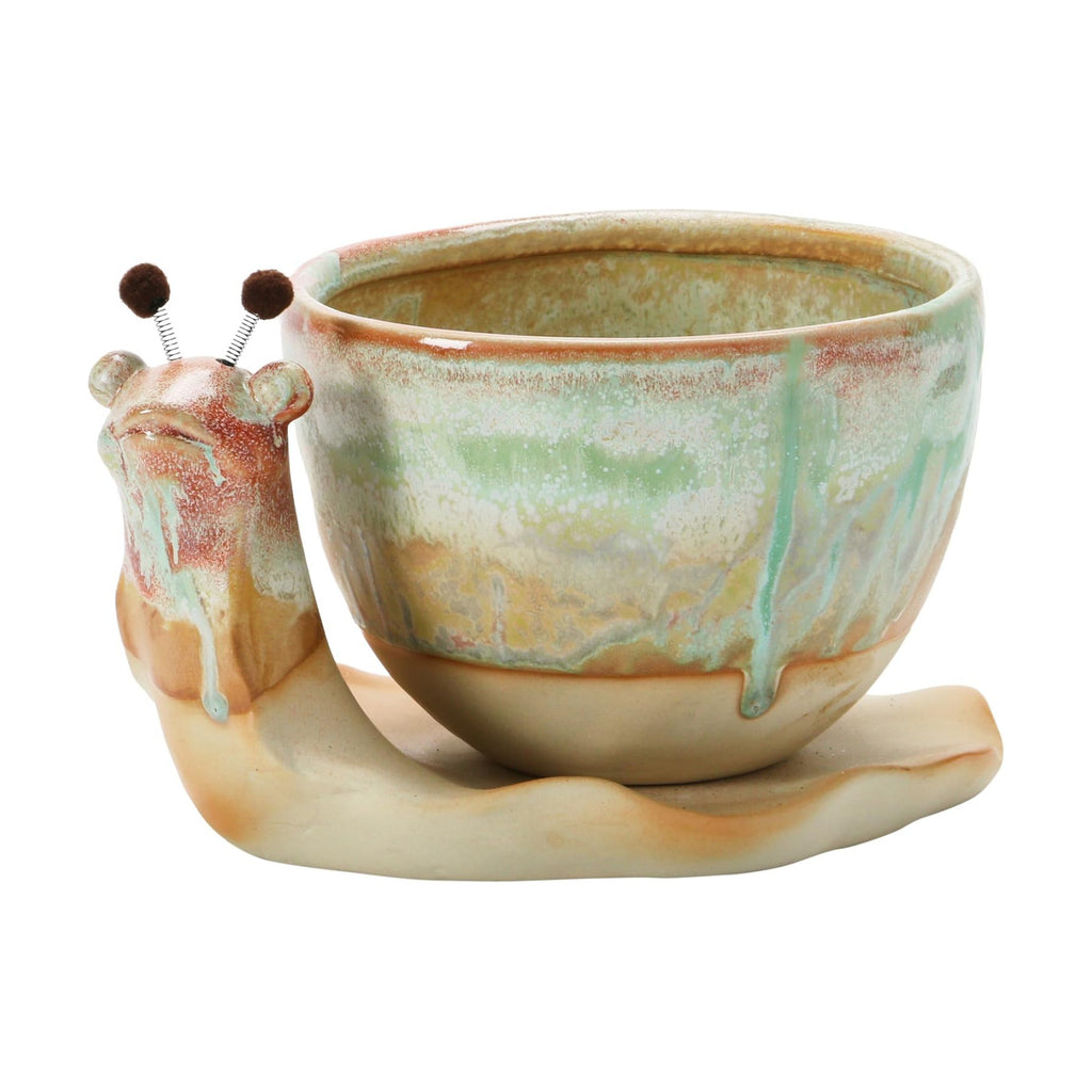 Creative Co-Op Stoneware Snail Planter, Reactive Glaze, (Each One Will Vary), Set of 2 Pieces