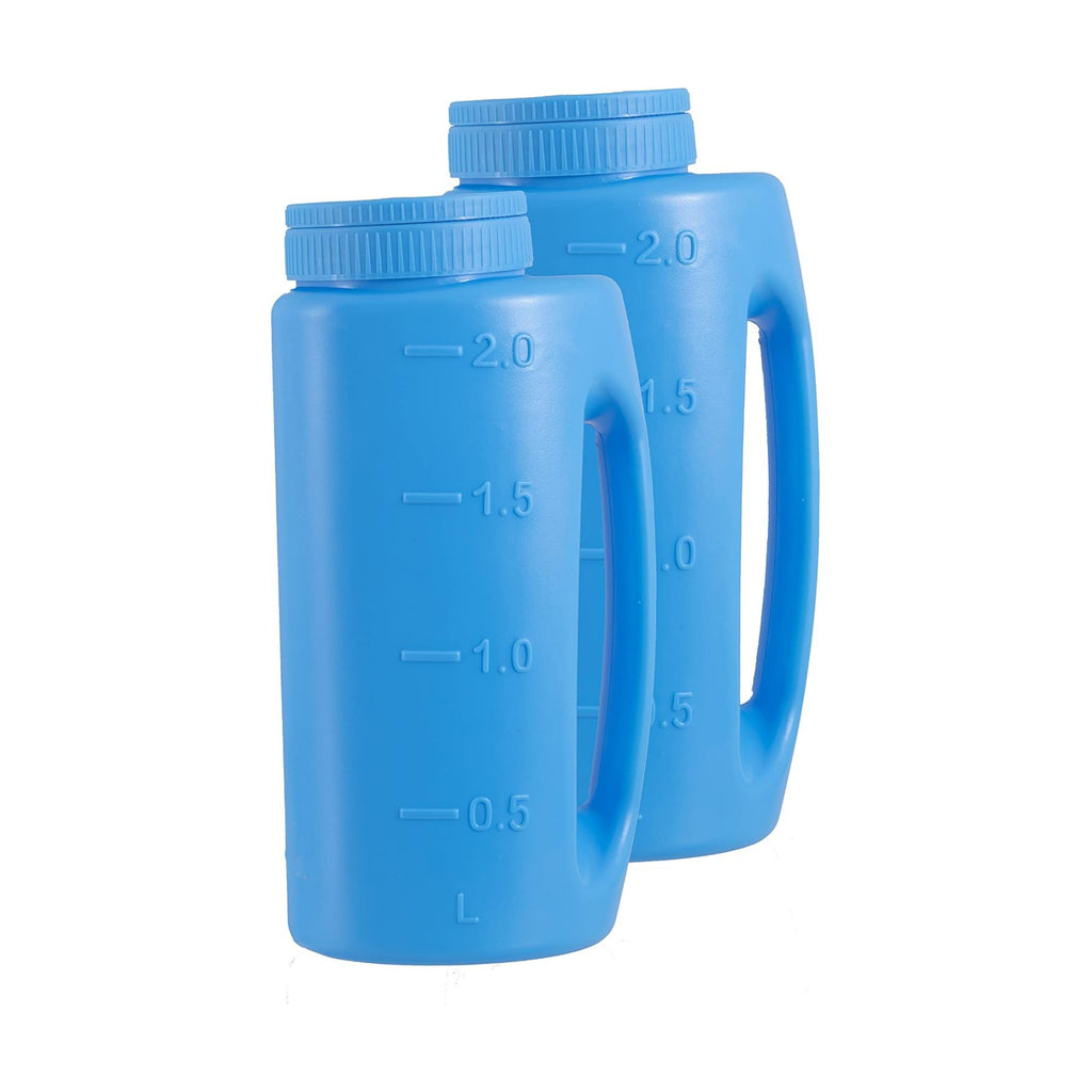 Superio Ice Melt Salt Spreader Handheld Shaker for Lawn Seed, Salt, Ice Melt, Calcium, Deicer Shaker 2 Liter, Adjustable Hole Size, Handy for Fertilizer Lawn Seed Salt to Deice (Blue 2-Pack)
