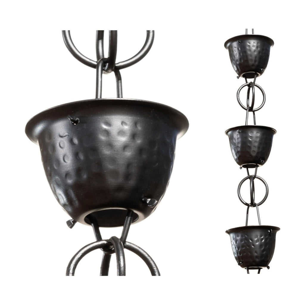 Monarch Rain Chains for Gutters Aluminum – 8.5 ft Hammered Black Rain Chain for Outside, Decorative Heavy Duty Gutter