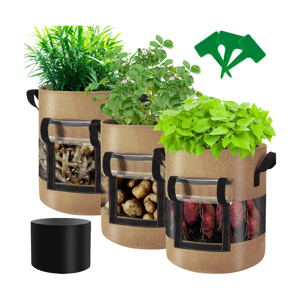 Visible Strawberry Sweet Potato Grow Bags 7 Gallon with Flap Window 3-Pack, Heavy Duty Thickened Aeration Nonwoven