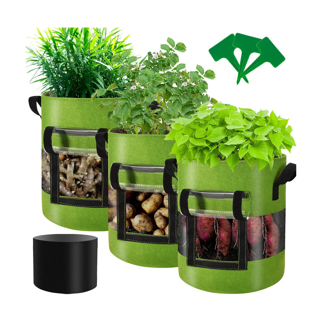 Visible Tomato/Strawberry/Sweet Potato/Carrot/Potato Grow Bags 7 Gallon 3-Pack, Heavy Duty Thickened Aeration Nonwoven
