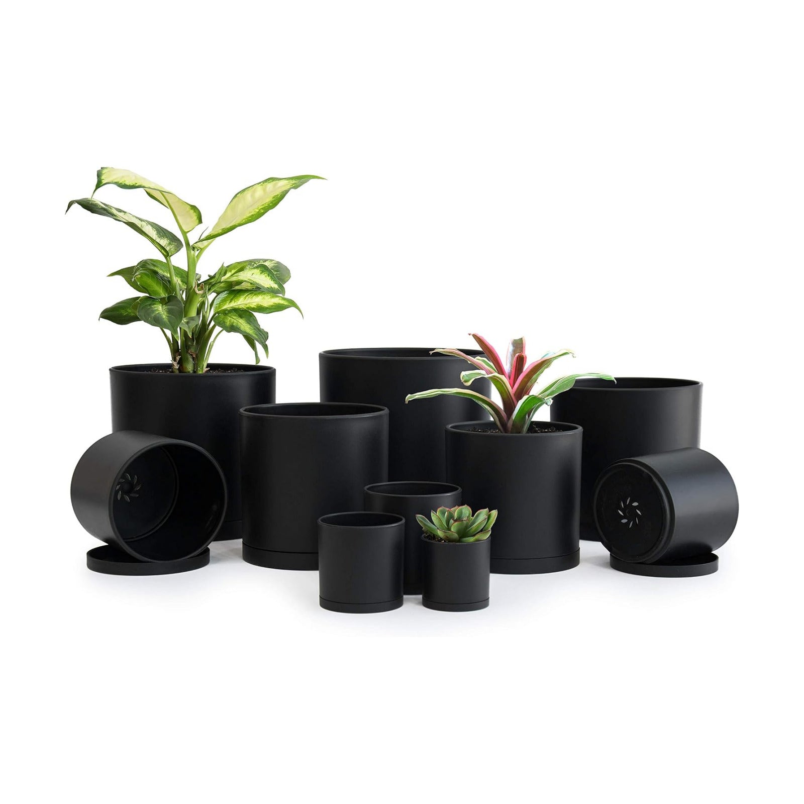 D'vine Dev 10-Pack Plastic Pots with Saucers, 2-6.5 in, Black, 74-S-B | Multi-Size Planting Solution, Lightweight