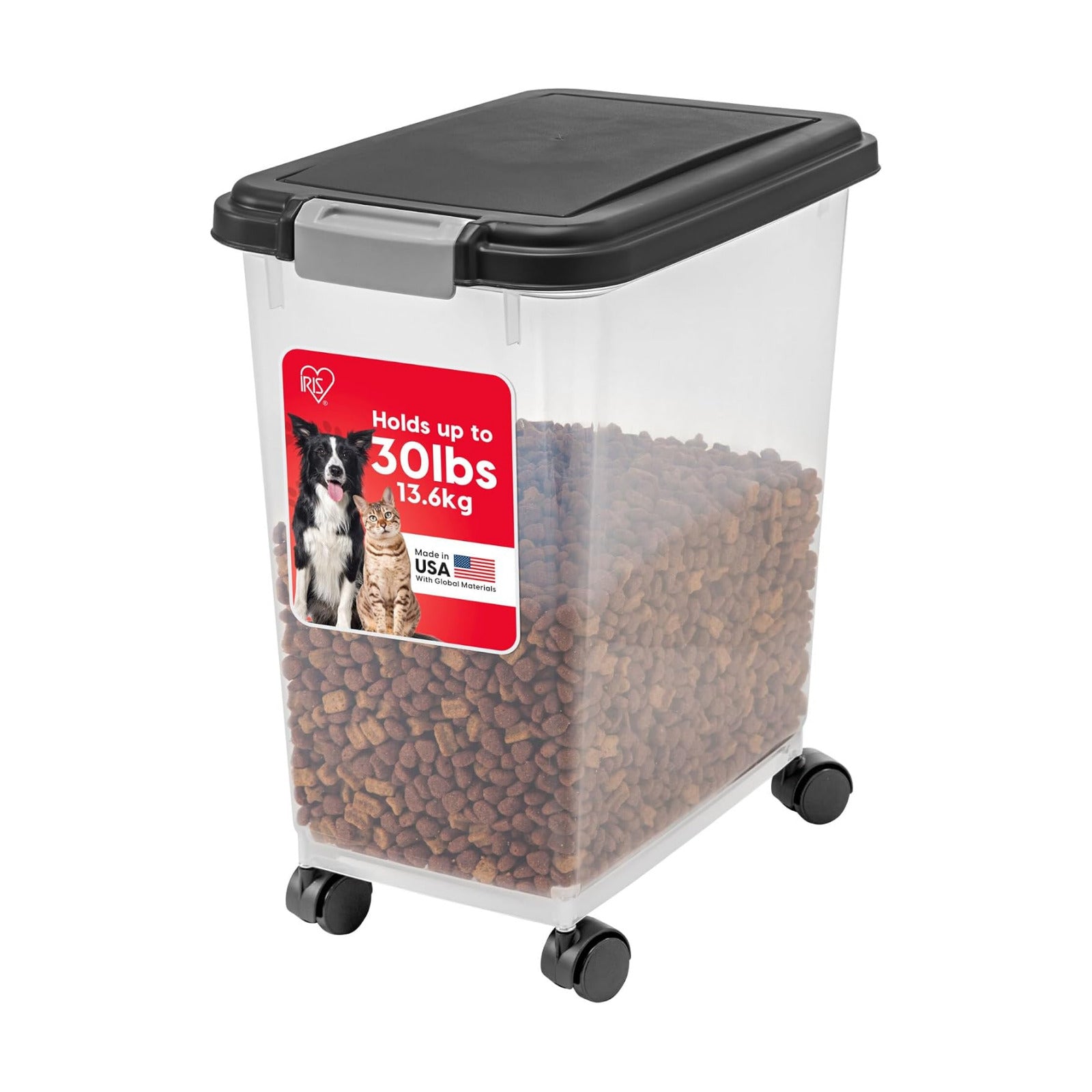 IRIS USA Dog Food Storage Container, Airtight, 30 lb Capacity, Wheels | Airtight seal keeps kibble, bird seed, and pet