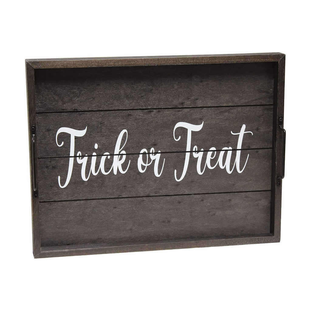Elegant Designs HG2000-KTT Halloween Decorative Wood Serving Tray w/Handles, 15.50" x 12", Black Wash Trick or Treat