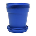Mintra Garden Pots, 4 Pack Bulk Plastic Plant Pots with Drainage Tray, Round Indoor & Outdoor Decorative Planters with Drain Holes for Flowers, Herbs & Plants, 13cm Diameter – Blue, 5 in