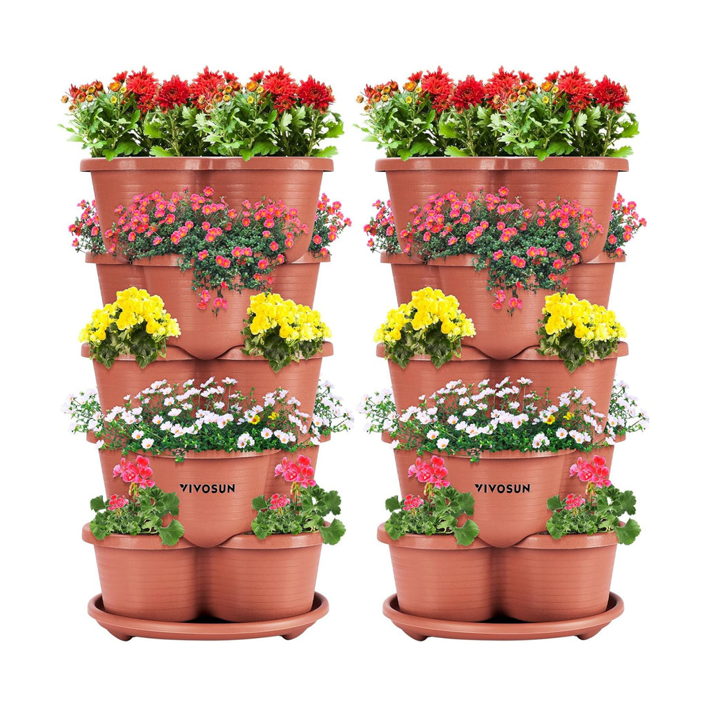 VIVOSUN 2-Pack 5 Tier Vertical Gardening Stackable Planter for Strawberries | Planter for Flowers, Herbs, Vegetables