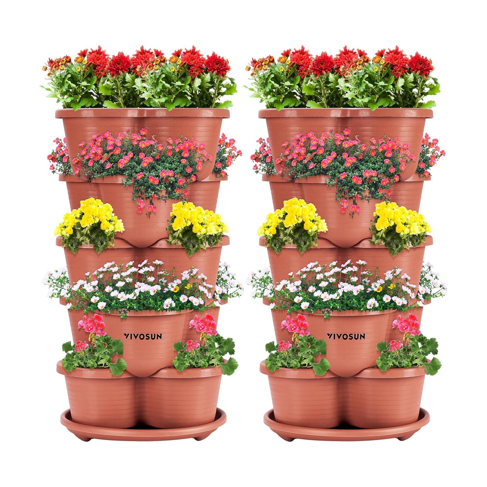 VIVOSUN 2-Pack 5 Tier Vertical Gardening Stackable Planter for Strawberries | Planter for Flowers, Herbs, Vegetables