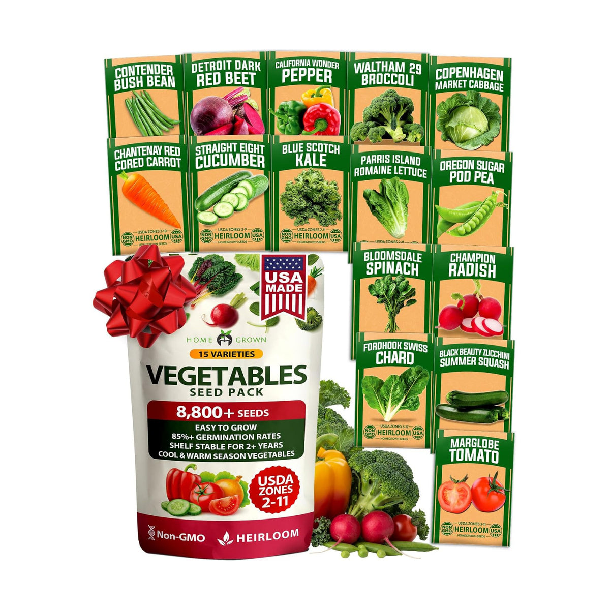 HOME GROWN 15 Variety Survival Seed Vault, 8,800+ Vegetable Seeds
