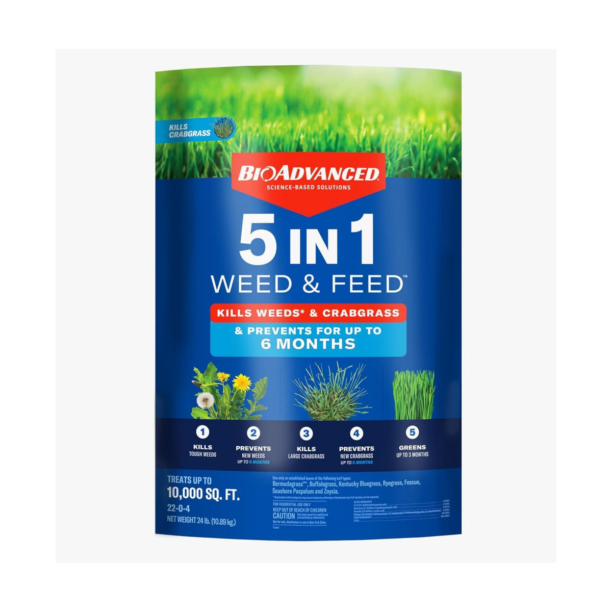 BioAdvanced 5 In 1 Weed and Feed Granules - Kills Lawn Weeds & Crabgrass - Feeds, Greens & Strengthens Lawn - Treats Up