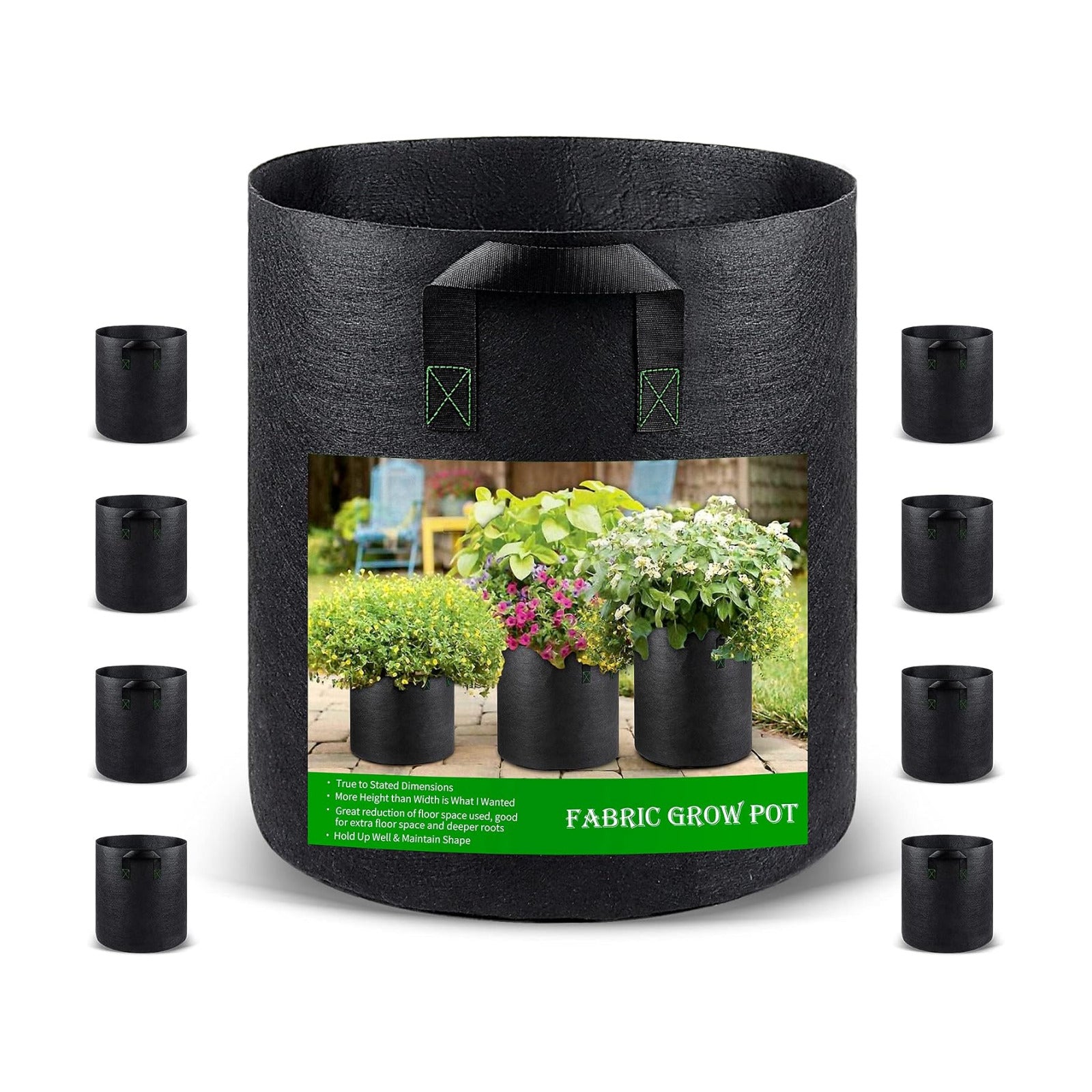 GreenTiger Tall Grow Bags, 8-Pack 7 Gallon Grow Pots with Handles, Improved 300G Thickened Aeration Fabric Deep Plant