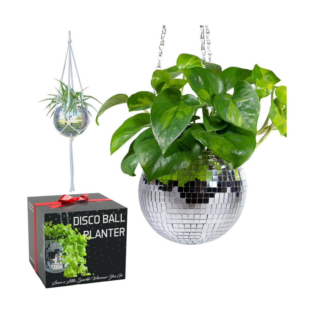 Disco Ball Planter – Value Package: Disco Pot with Chain, Macrame Hanger, Acrylic Stand and Self Watering Insert | 6